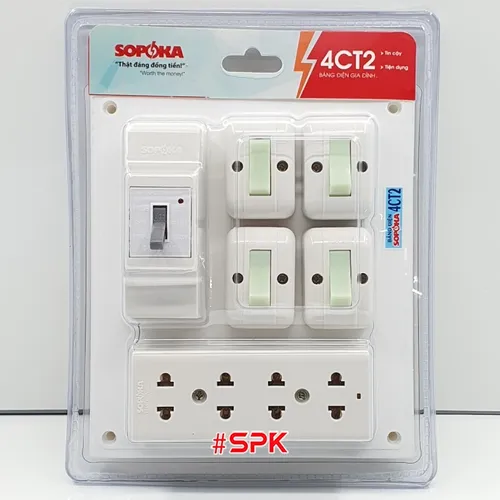 Bảng Điện 4 Công Tắc 4 Lỗ Cắm 1 CB Cóc 4CT2 SOPOKA