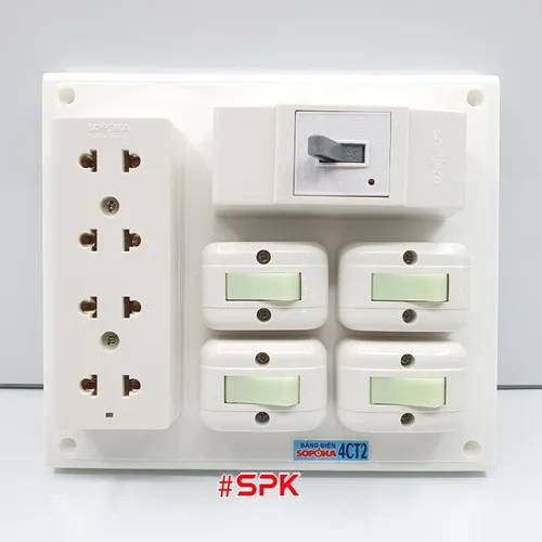 Bảng Điện 4 Công Tắc 4 Lỗ Cắm 1 CB Cóc 4CT2 SOPOKA