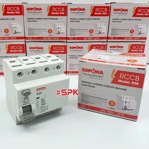 Aptomat Chống Giật 3 Pha 4 Cực RCCB 4P Chống Giật 63A 4P 30mA SOPOKA 