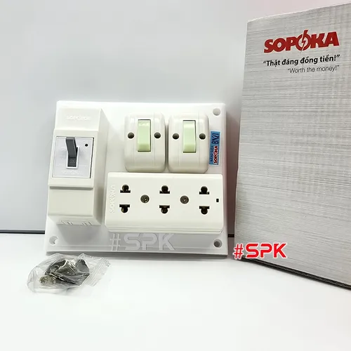 Bảng Điện Táp Lô 2 Công Tắc 3 Ổ Cắm Có CB 30A BN21 SOPOKA