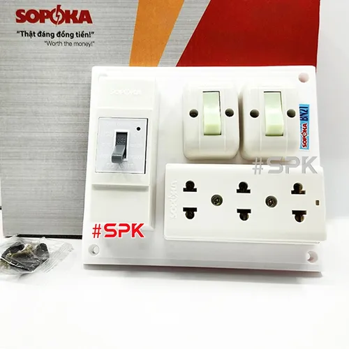Bảng Điện Táp Lô 2 Công Tắc 3 Ổ Cắm Có CB 30A BN21 SOPOKA