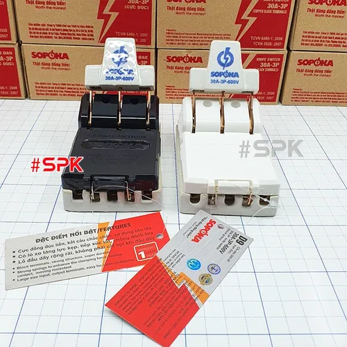 Cầu Dao Điện Đế Sứ 3 Pha 3P Cực Đúc Màu Trắng 30A 600V D9 SOPOKA