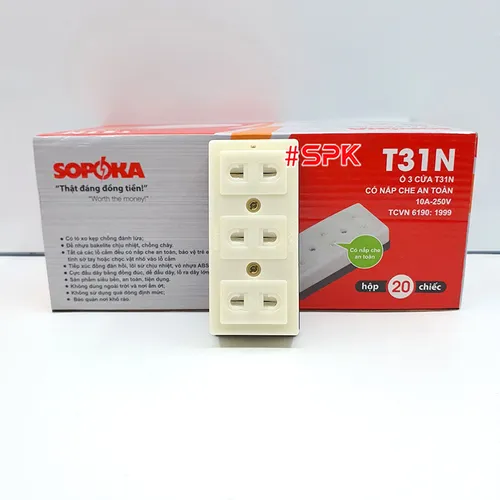 Ổ Cắm Điện 3 Lỗ Gắn Táp Lô Có Màn Che An Toàn T31N SOPOKA 2200W