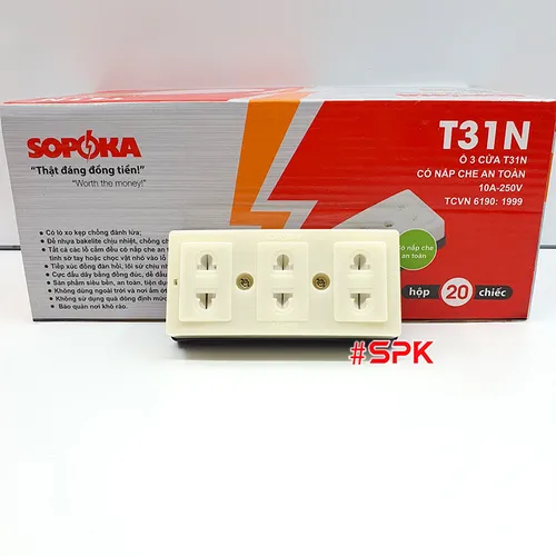 Ổ Cắm Điện 3 Lỗ Gắn Táp Lô Có Màn Che An Toàn T31N SOPOKA 2200W