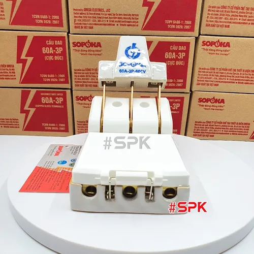 Cầu Dao Điện Đế Sứ 3 Pha 3P Cực Đúc Màu Trắng 60A 600V D11 SOPOKA