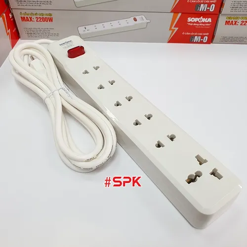 Ổ Cắm Điện 6 Lỗ 2200W Lõi Sứ Có Dây Và Công Tắc 6M2 SOPOKA