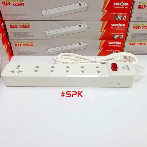 Ổ Cắm Điện 6 Lỗ 2200W Lõi Sứ Có Dây Và Công Tắc 6M2 SOPOKA