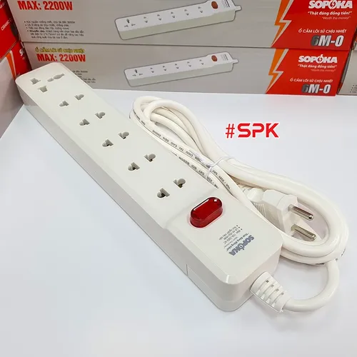 Ổ Cắm Điện 6 Lỗ 2200W Lõi Sứ Có Dây Và Công Tắc 6M2 SOPOKA