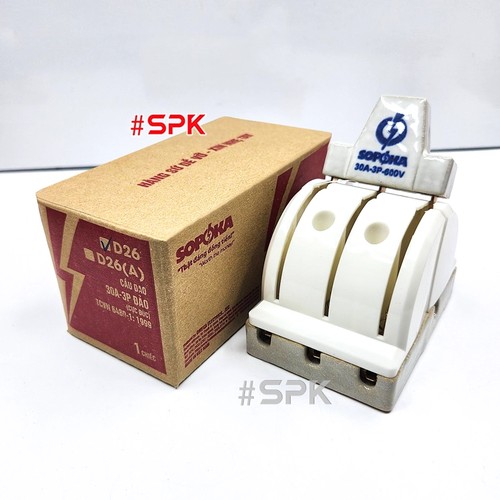 Cầu Dao Đảo Đế Sứ 3 Pha 30A 3P 2N 600V Màu Trắng D26 SOPOKA