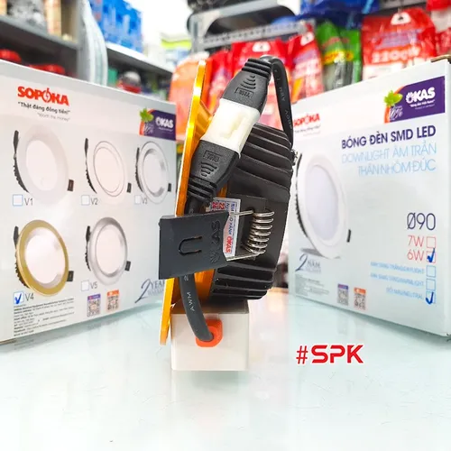Bóng Đèn Âm Trần 3 Chế Độ Màu 6W Downlight Nhôm Đúc Viền Vàng V4 SOPOKA