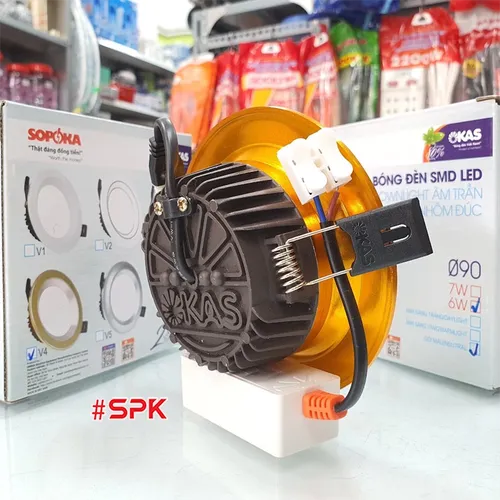 Bóng Đèn Âm Trần 3 Chế Độ Màu 6W Downlight Nhôm Đúc Viền Vàng V4 SOPOKA
