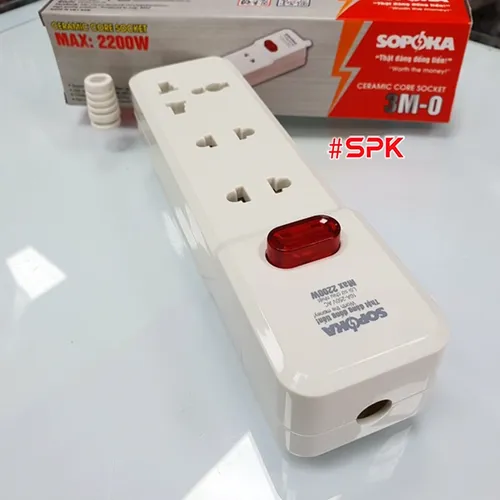 Ổ Cắm Điện 3 Lỗ 2200W Lõi Sứ Không Dây Có Công Tắc 3M-0 SOPOKA