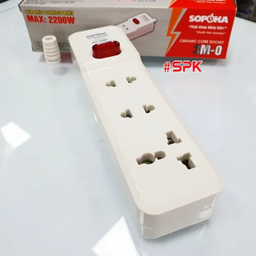 Ổ Cắm Điện 3 Lỗ 2200W Lõi Sứ Không Dây Có Công Tắc 3M-0 SOPOKA