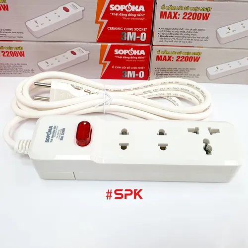 Ổ Cắm Điện 3 Lỗ 2200W Lõi Sứ Có Dây Và Công Tắc 3M2 SOPOKA