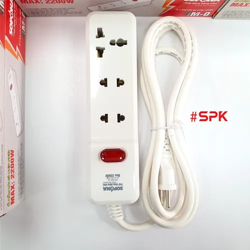 Ổ Cắm Điện 3 Lỗ 2200W Lõi Sứ Có Dây Và Công Tắc 3M2 SOPOKA