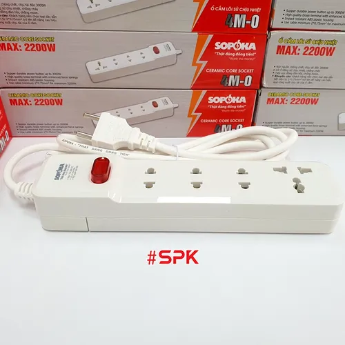 Ổ Cắm Điện 4 Lỗ 2200W Lõi Sứ Có Dây Và Công Tắc 4M2 SOPOKA 