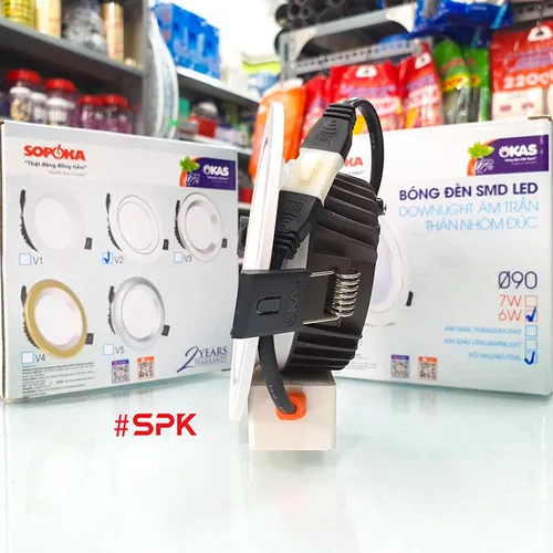 Bóng Đèn Led Âm Trần Sáng Trắng Tròn Downlight Nhôm Đúc Viền Trắng V2 OKAS SOPOKA - 7W