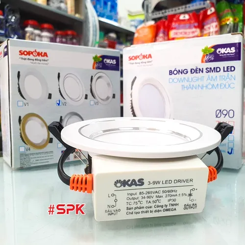Bóng Đèn Led Âm Trần Sáng Trắng Tròn Downlight Nhôm Đúc Viền Trắng V2 OKAS SOPOKA - 7W