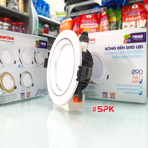 Bóng Đèn Led Âm Trần Sáng Trắng Tròn Downlight Nhôm Đúc Viền Trắng V2 OKAS SOPOKA - 7W