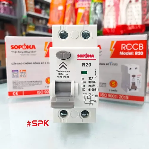 Aptomat Chống Giật 1 Pha 2P, RCCB Chống Giật 1 Pha 2P 30mA SOPOKA