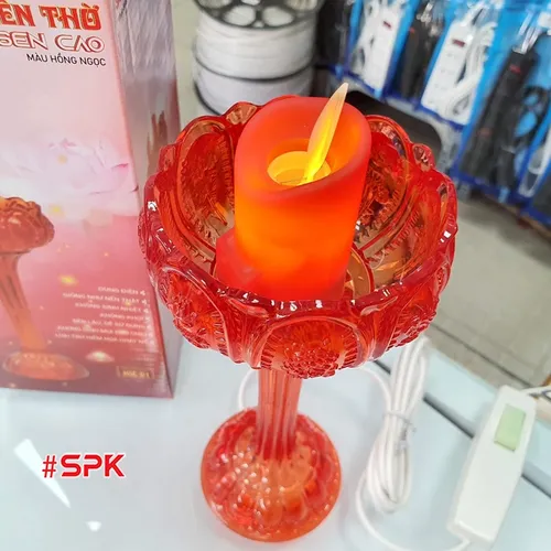 Cốc Nến Thờ Đèn Thờ Hoa Sen Thân Cao SOPOKA - Hồng Ngọc
