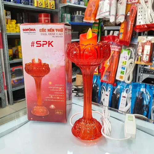 Cốc Nến Thờ Đèn Thờ Hoa Sen Thân Cao SOPOKA - Hồng Ngọc