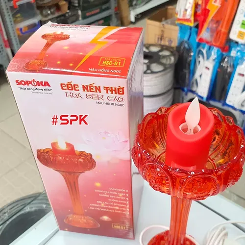 Cốc Nến Thờ Đèn Thờ Hoa Sen Thân Cao SOPOKA - Hồng Ngọc
