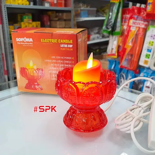 Cốc Nến Thờ Đèn Thờ Hoa Sen Thân Thấp SOPOKA - Hồng Ngọc