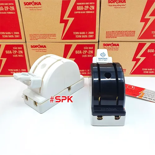 Cầu Dao Đảo Đế Sứ 1 Pha 60A 2P 600V 2N Cực Đúc Màu Đen D22(A) SOPOKA