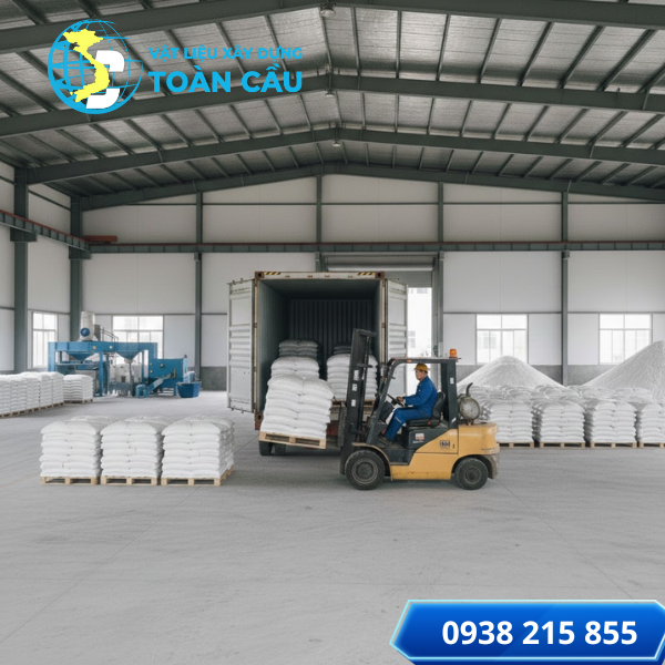 Xe container bốc hàng cát thạch anh tại xưởng Xe container bốc hàng cát thạch anh tại xưởng