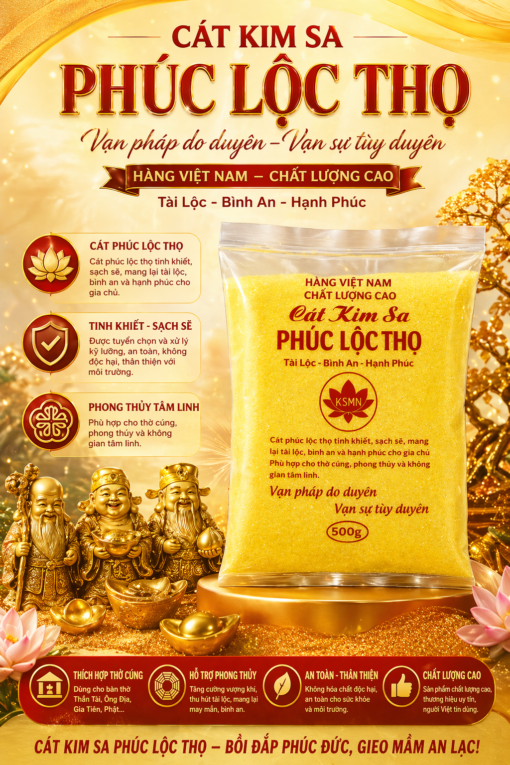 Cát vàng kim sa Phúc - Lộc - Thọ Cát vàng kim sa Phúc - Lộc - Thọ