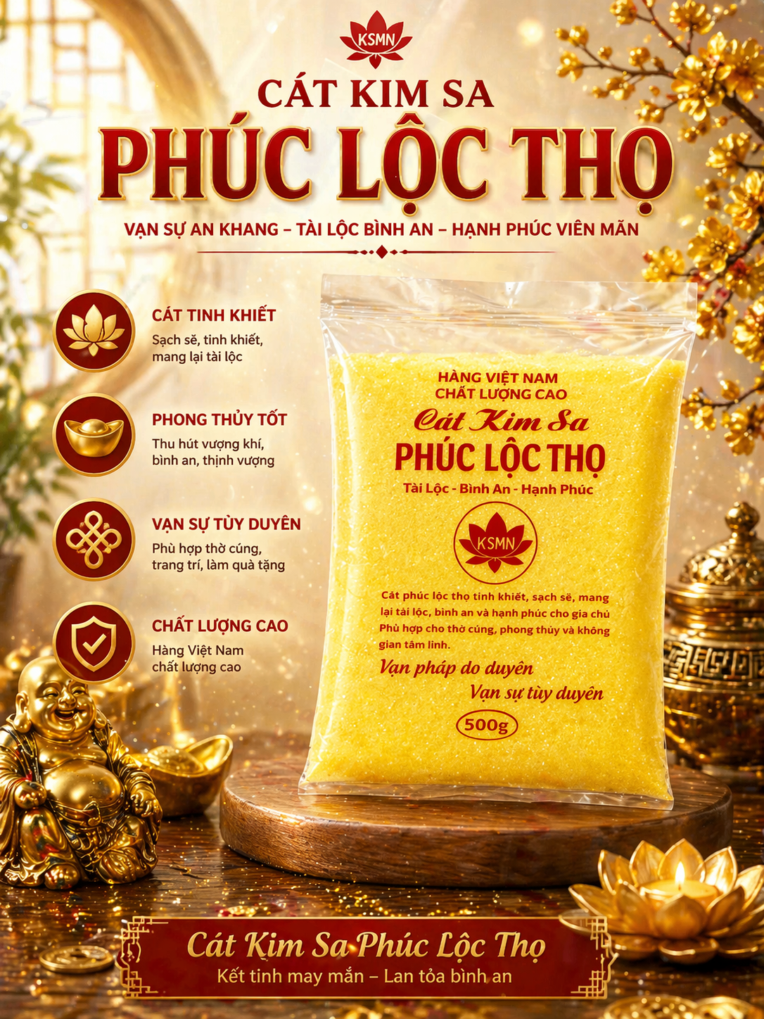 Cát Kim Sa Phúc Lộc Thọ hạt mịn - đều Cát Kim Sa Phúc Lộc Thọ hạt mịn - đều