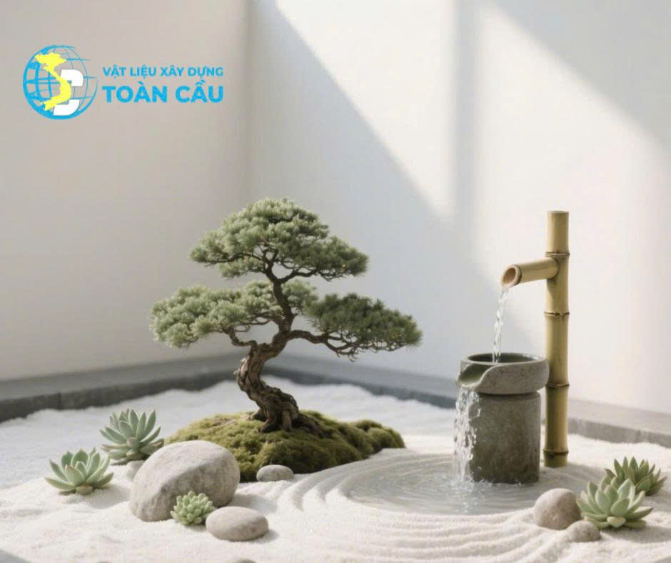 Tiểu cảnh sân vườn thiền với cát trắng Tiểu cảnh sân vườn thiền với cát trắng