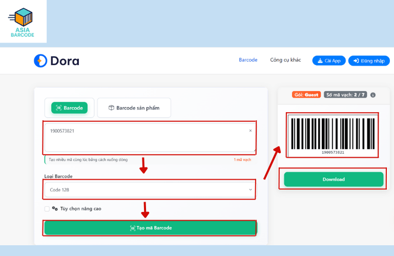 Tạo mã vạch bằng Dora Tạo mã vạch bằng Dora