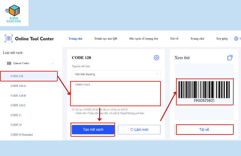 Tạo mã vạch bằng Online Tools Center Tạo mã vạch bằng Online Tools Center