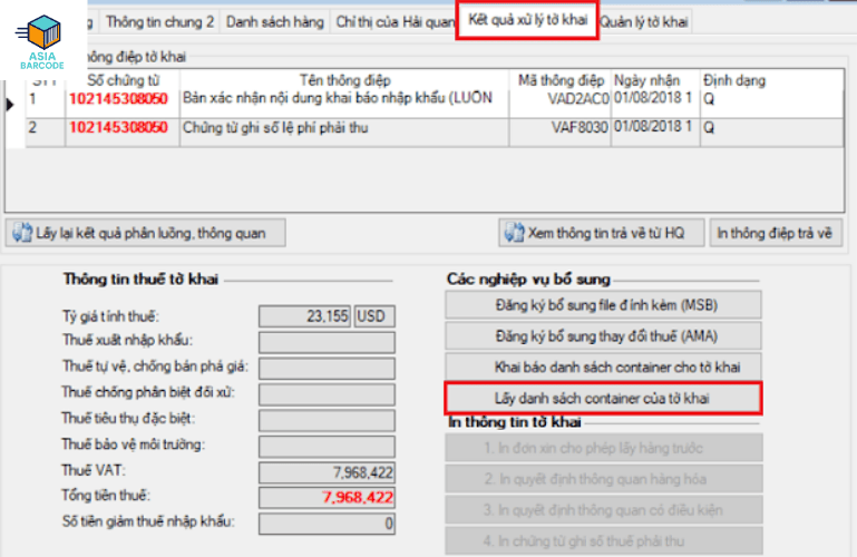 Lấy và in mã vạch hải quan qua phần mềm ecus Lấy và in mã vạch hải quan qua phần mềm ecus