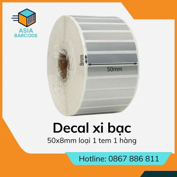 Decal xi bạc 50x8mm loại 1 tem 1 hàng
