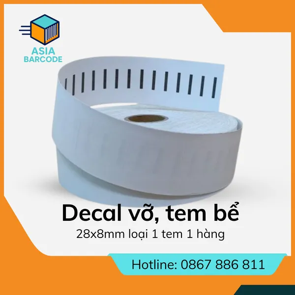 Decal vỡ, tem bể 28x8mm loại 1 tem 1 hàng
