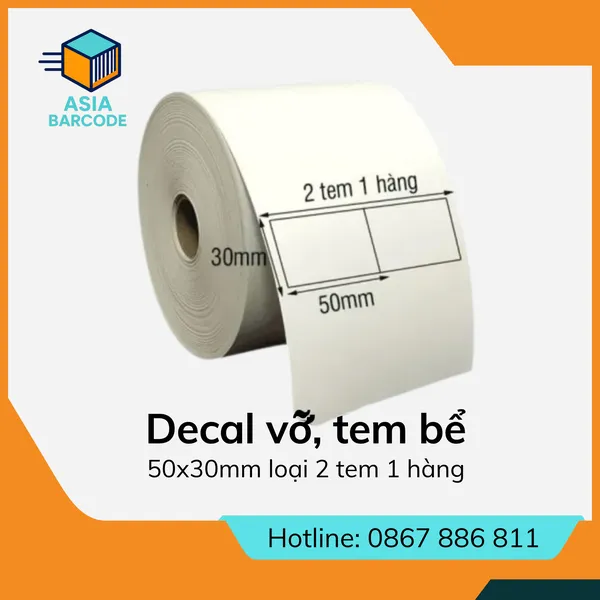 Decal vỡ, tem bể 50x30mm loại 2 tem 1 hàng