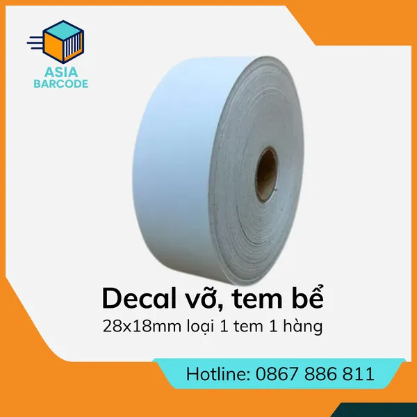Decal vỡ, tem bể 28x18mm loại 1 tem 1 hàng