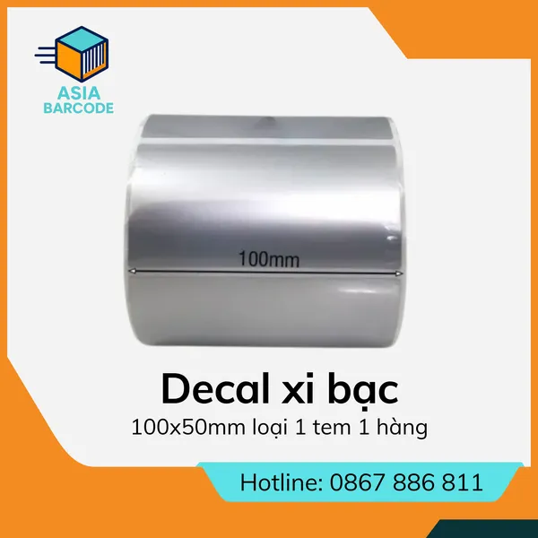 Decal xi bạc 100x50mm loại 1 tem 1 hàng