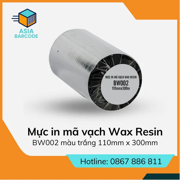 Mực in mã vạch Wax Resin BW002 màu trắng 110mm x 300mm