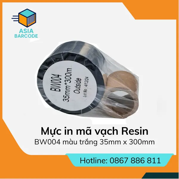 Mực in mã vạch Resin BW004 màu trắng 35mm x 300mm