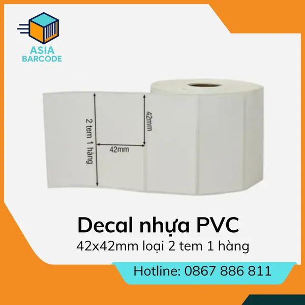 Decal nhựa PVC 42x42mm loại 2 tem 1 hàng