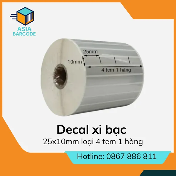 Decal xi bạc 25x10mm loại 4 tem 1 hàng