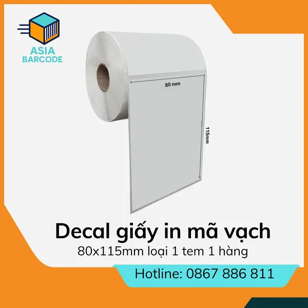 Decal giấy in mã vạch 80x115mm loại 1 tem 1 hàng