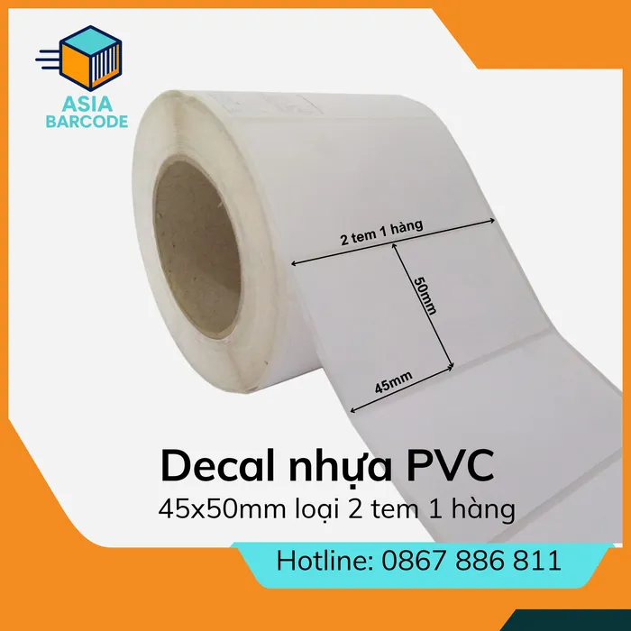 Decal nhựa PVC 45x50mm loại 2 tem 1 hàng