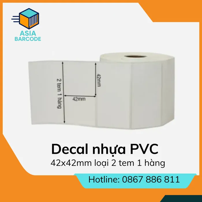 Decal nhựa PVC 42x42mm loại 2 tem 1 hàng