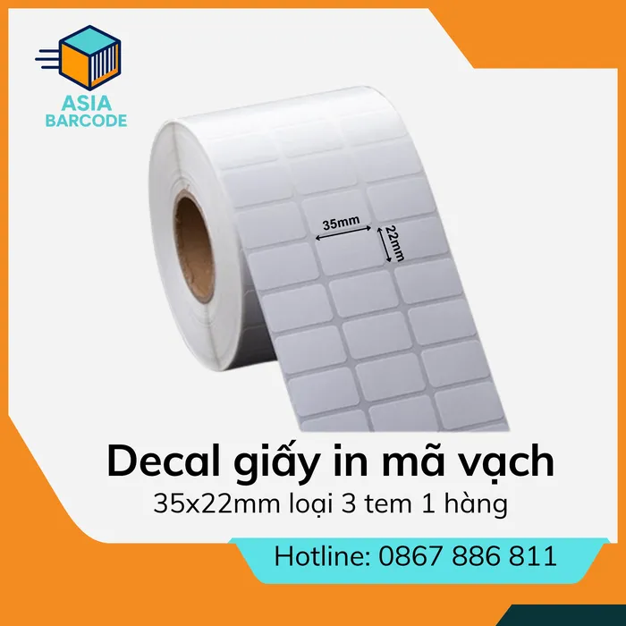 Decal giấy in mã vạch 35x22mm loại 3 tem 1 hàng