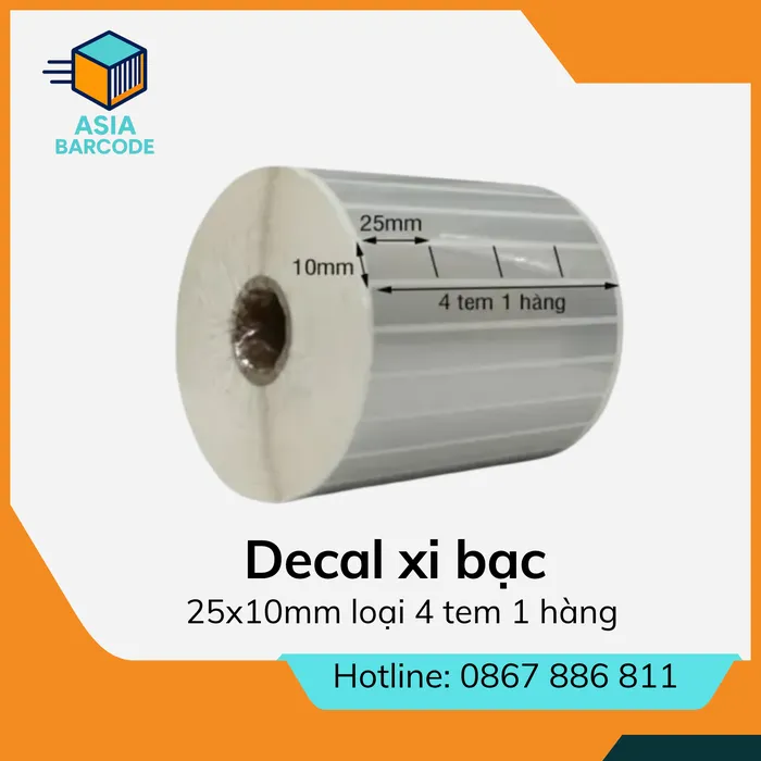 Decal xi bạc 25x10mm loại 4 tem 1 hàng